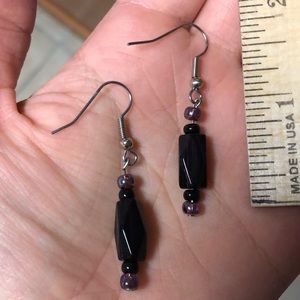 Black and Silver Glass Bead Earrings